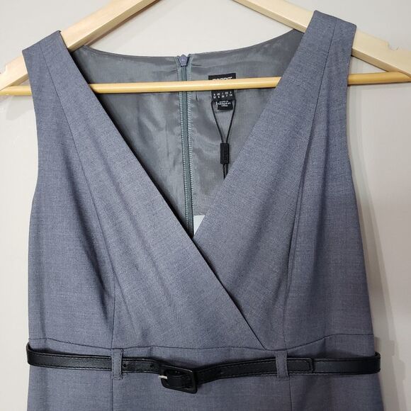Esprit NWT Size 2 Grey Sleeveless V-neck Belted Lined Dress - Picture 4 of 16